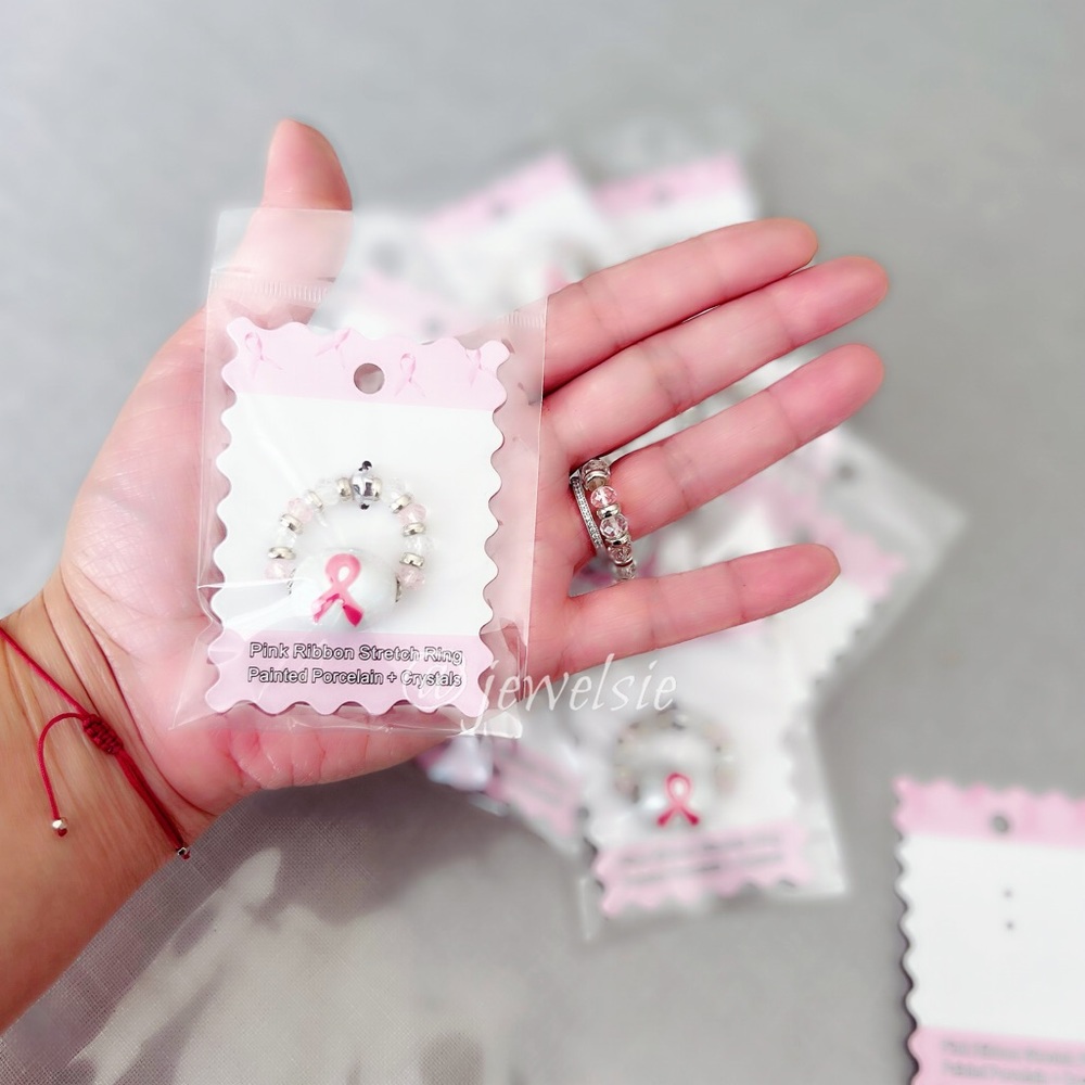 Pink Ribbon Breast Cancer Awareness Stretch Ring Fight for Cure